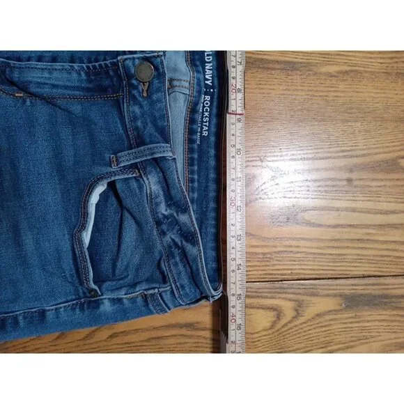OLD NAVY Jeans Womens 12 BLUE MID RISE ROCKSTAR Preowned Distressed Ripped Hole - Picture 8 of 12